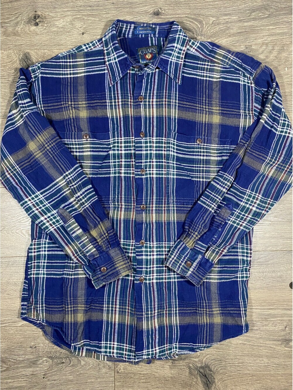 Vintage Chaps Ralph Lauren Flannel Shirt Mens M Blue Plaid Cotton 90s Y2K